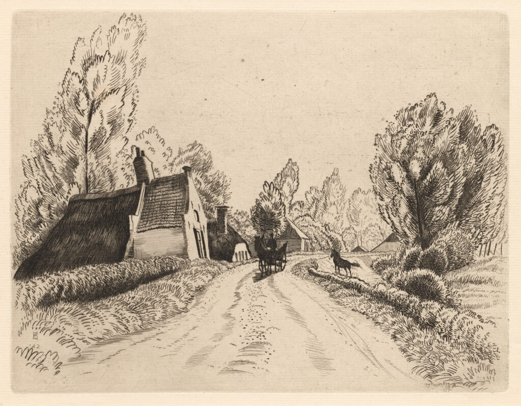 Kuno Brinks, IJsseldijk, ets, 1942, 168 x 221 mm